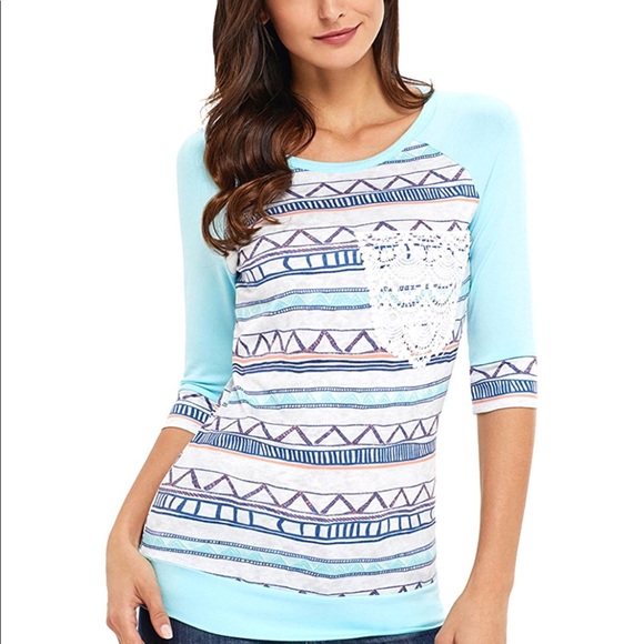 3/4Sleeve Striped Pattern With FrontCrochet Pocket - Picture 2 of 3